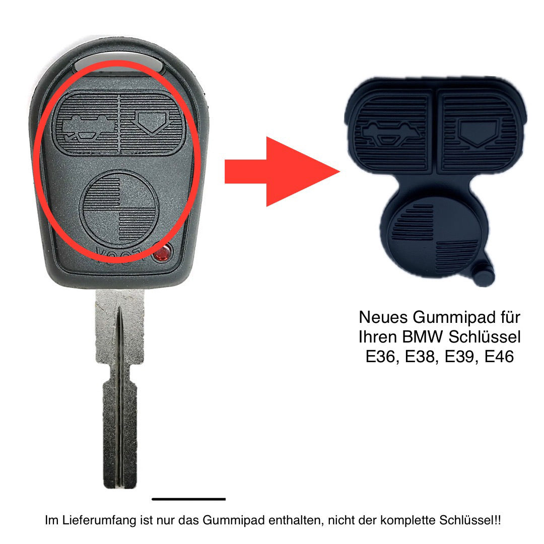 Autoschlüssel Drück Pad, Gummimatte für Funk Schlüssel passend für BMW 3 Taster, E36, E38, E39, E46