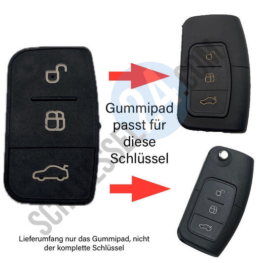 Autoschlüssel Drück Pad, Gummimatte für Funk Schlüssel passend für FORD 3 Taster