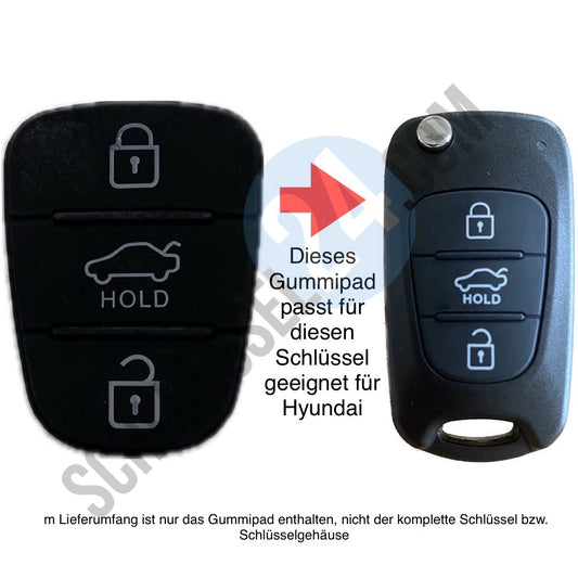 Autoschlüssel Gummitastatur für Funk Klappschlüssel geeignet für Hyundai und KIA 3 Tasten „Hold“ Button