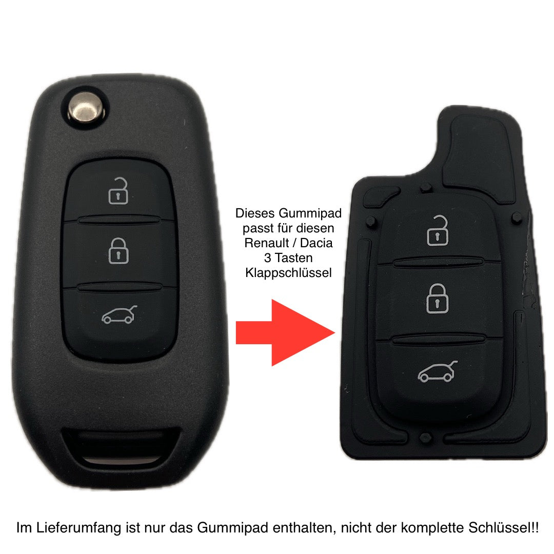 Autoschlüssel Tastenfeld, Gummipad geeignet für Dacia, Renault für Funk Klappschlüssel 2 Taster oder 3 Taster