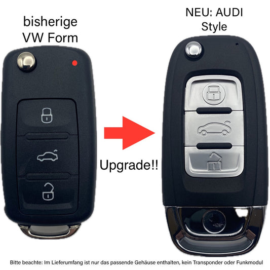 UPGRADE AUDI-Style Autoschlüssel Gehäuse für Funk Klappschlüssel geeignet für VW 3 Tasten