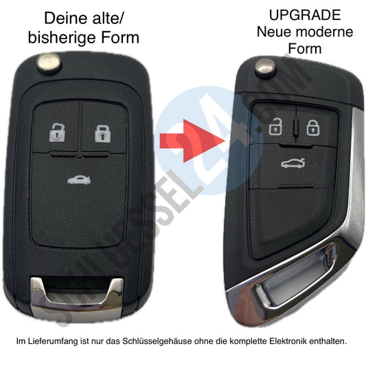 UPGRADE Autoschlüssel Gehäuse für Funk Klappschlüssel geeignet für Opel (2009 - 2016) 3 Taster