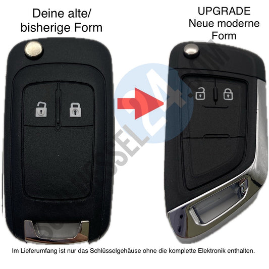 UPGRADE Autoschlüssel Gehäuse für Funk Klappschlüssel geeignet für Opel (2009 - 2016) 2 Taster