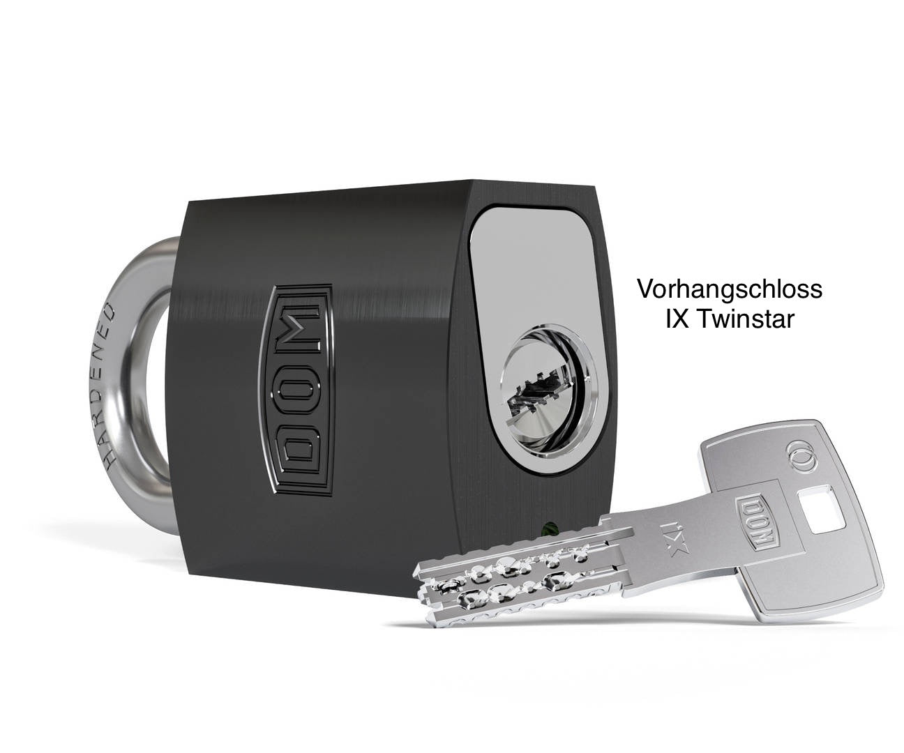 Hangschloss DOM IX Twinstar mit Sicherungskarte, Wendeschlüssel, Doppelrolle, 2in1