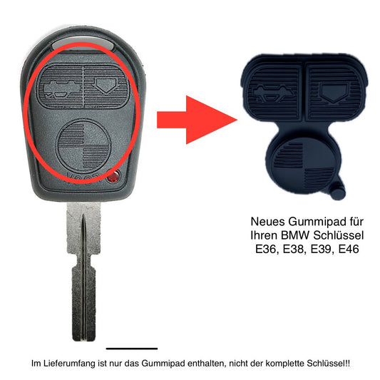 Autoschlüssel Drück Pad, Gummimatte für Funk Schlüssel passend für BMW 3 Taster, E36, E38, E39, E46