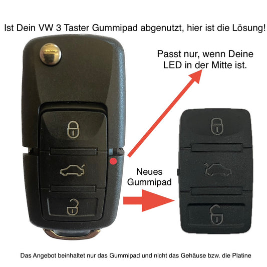 Autoschlüssel Tastenfeld, Gummipad geeignet für Volkswagen für Funk Klappschlüssel 3 Taster