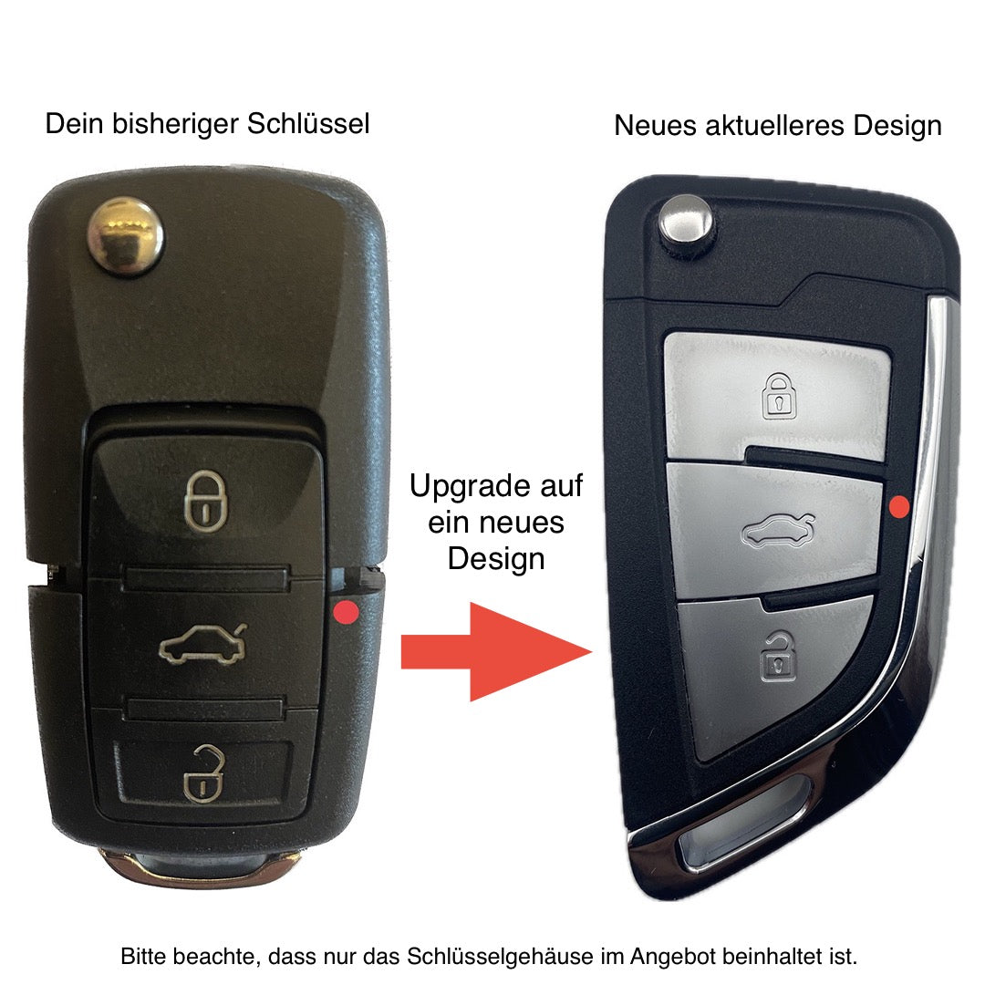 Autoschlüssel Upgrade Gehäuse für Funk geeignet für VW 3Taster (LED Mitte)