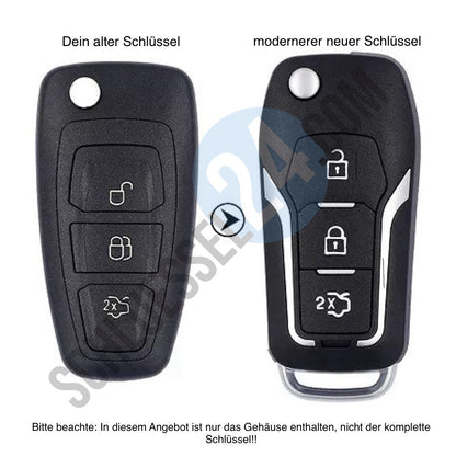 Gehäuse UPDRADE, Umbausatz für Funk Autoschlüssel geeignet für Ford 3 Taster